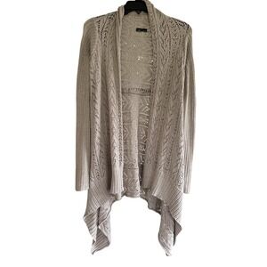 Moda International Sweater Woman's Sz Medium Beige‎ Cotton Waterfall Sides.